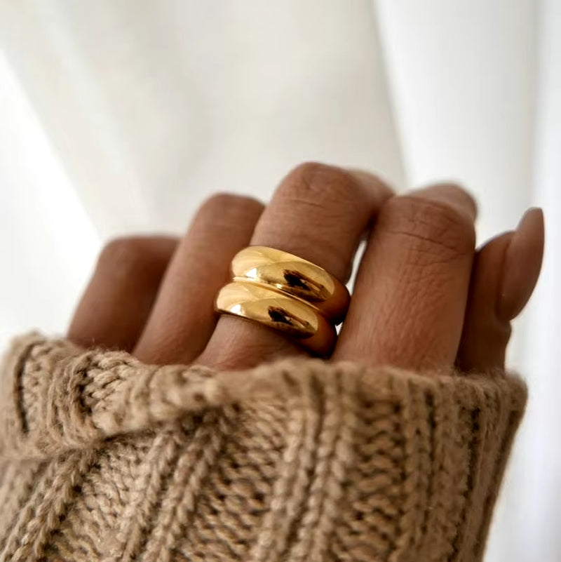 18Kgold Plated 316L Stainless Steel Shell Rings for Women Heart Shape Yin Yang Chunky Finger Rings Waterproof Jewelry