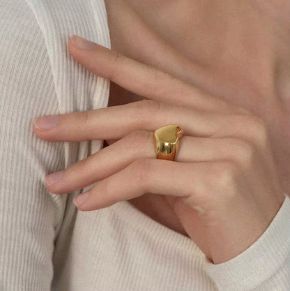18Kgold Plated 316L Stainless Steel Shell Rings for Women Heart Shape Yin Yang Chunky Finger Rings Waterproof Jewelry