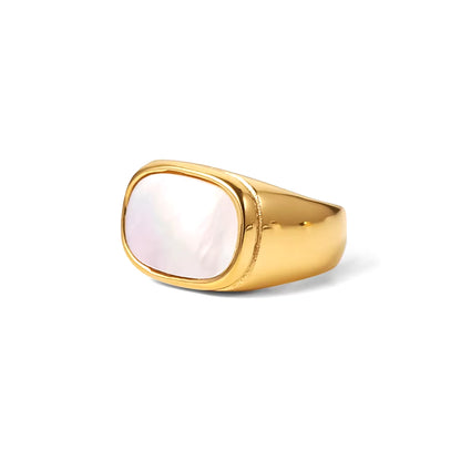18Kgold Plated 316L Stainless Steel Shell Rings for Women Heart Shape Yin Yang Chunky Finger Rings Waterproof Jewelry